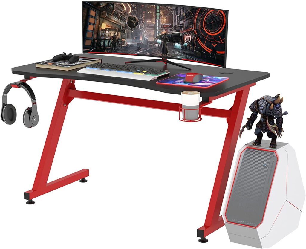 Homcom escritorio gaming negro con estructura roja
