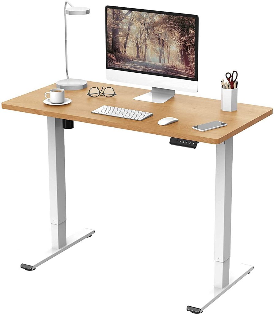 escritorio altura ajustable mesa gamer blanco y madera