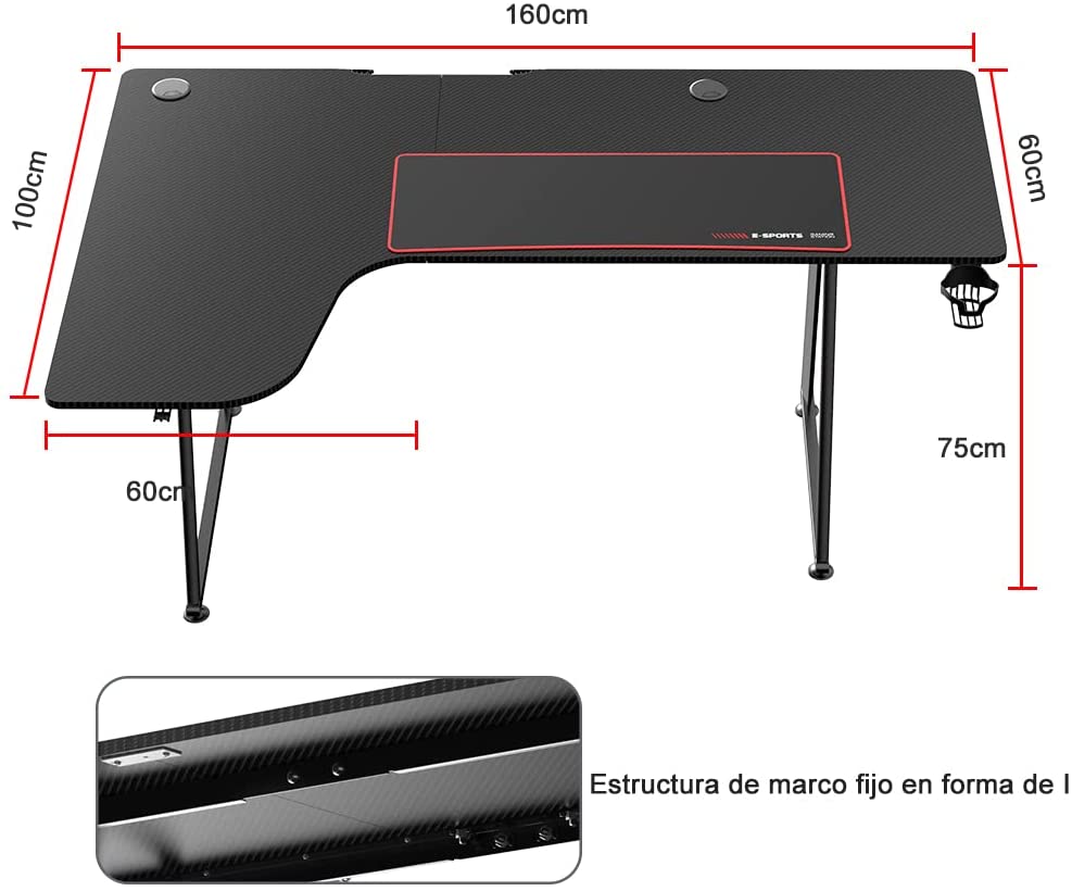 la mejor mesa gamer de esquina profesional en forma de L gaming