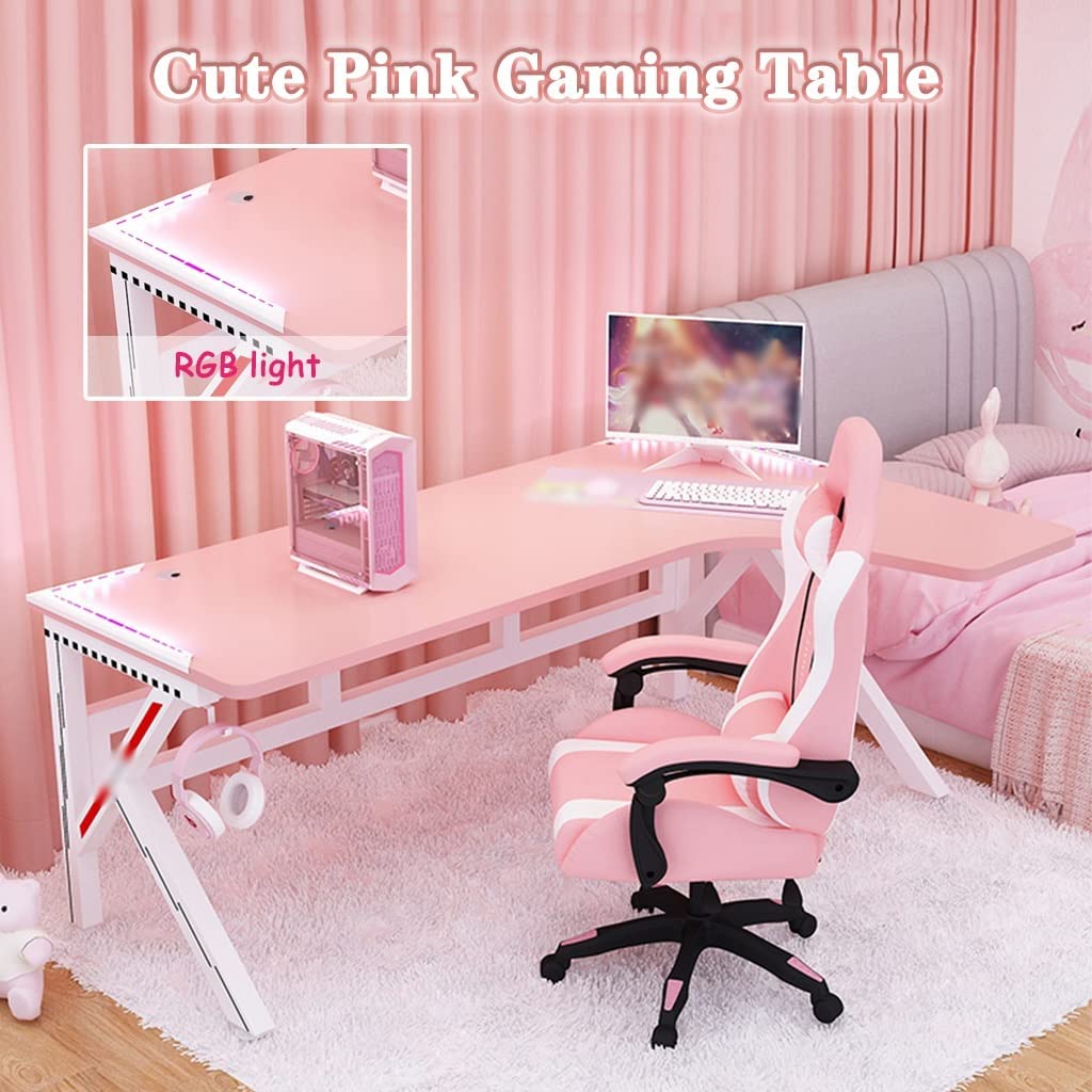 escritorio gaming rosado esquinero