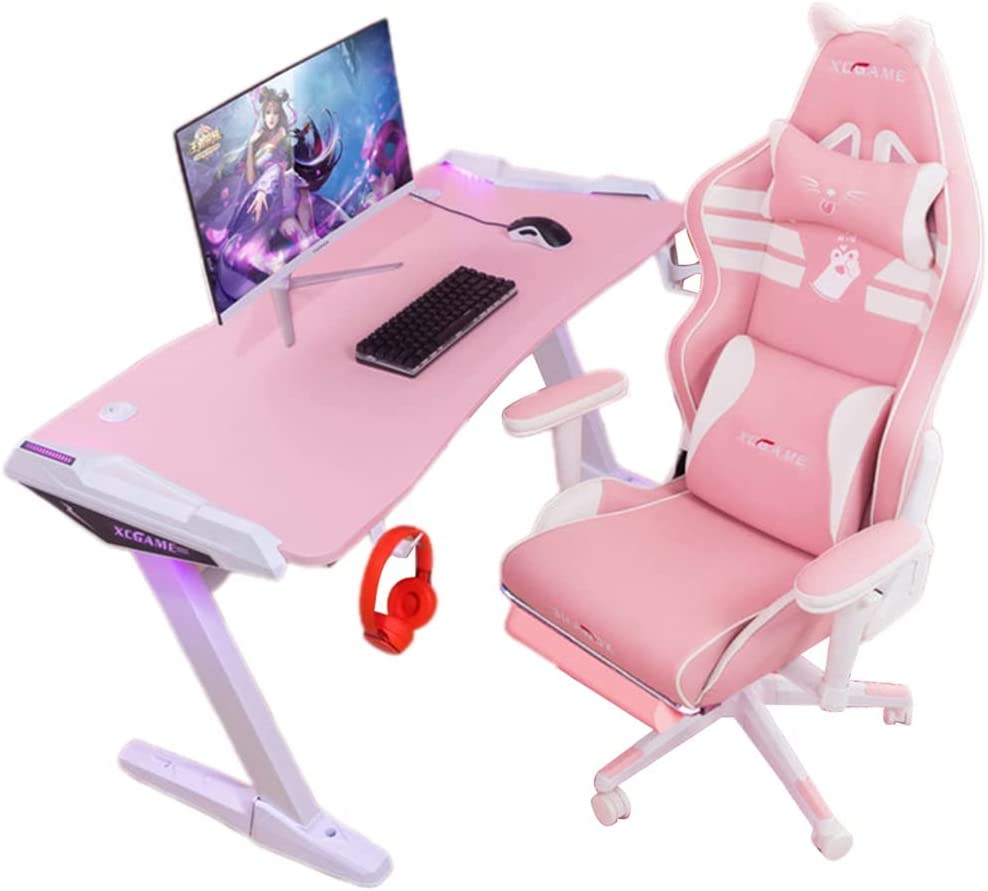 juego de Silla y escritorio gamig rosado 